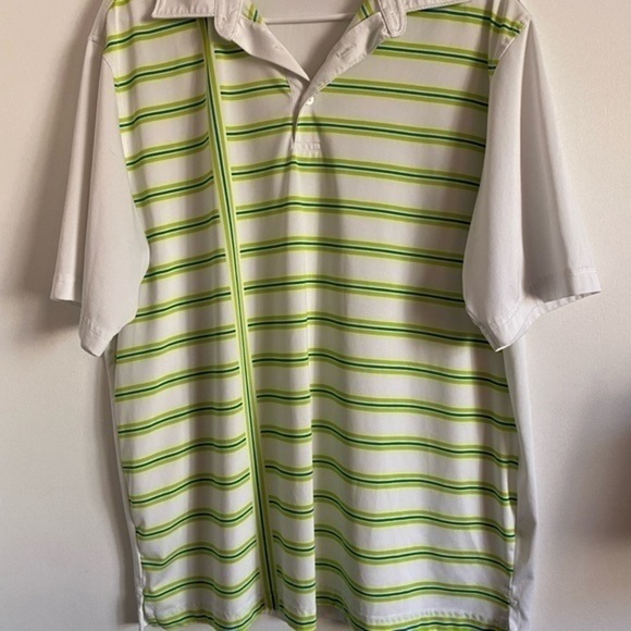 Walter Hagan • Green White Striped Collared Polo Shirt - Picture 2 of 5